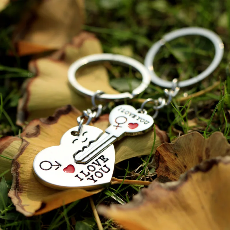 1 пара I LOVE YOU письмо брелок в форме сердца автомобильный для ключей с серебряным