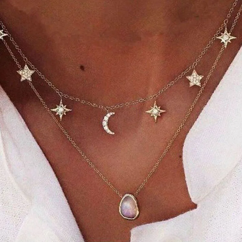

New Gold color Choker Necklace for women Long moon TasselPendant Chain Necklaces & Pendants Laces velvet chokers Fashion Jewelry