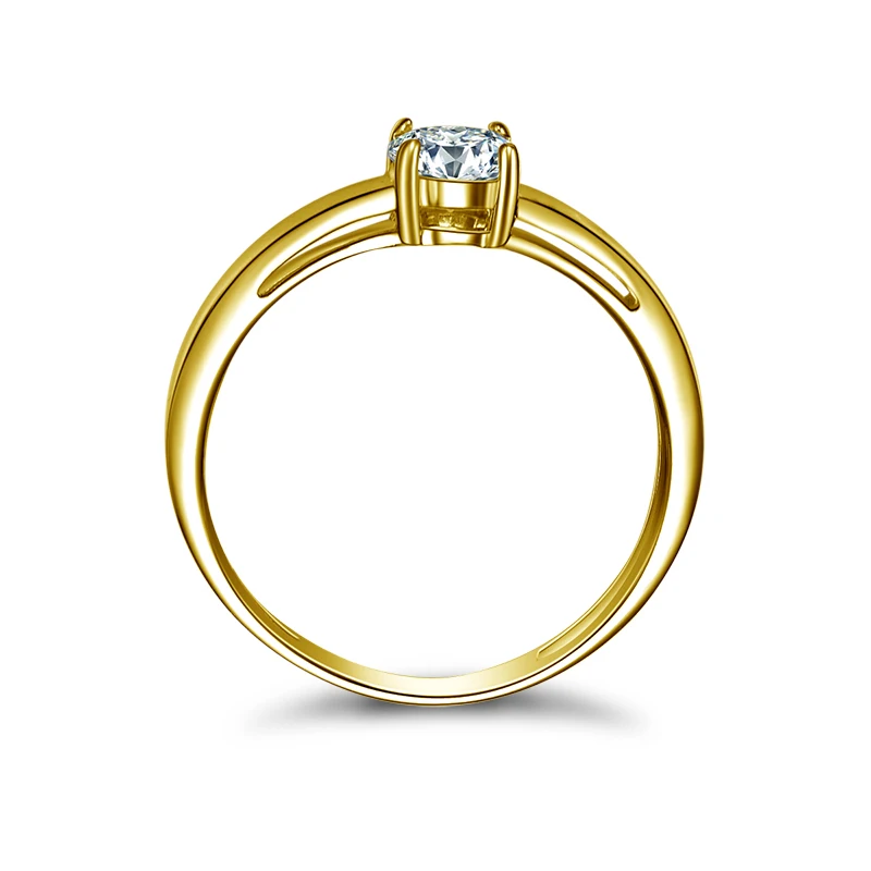 AINUOSHI, 14 к, твердое желтое золото, круглые кольца, 4 когти, 0,5 ct, SONA, имитация бриллианта, Женское Обручальное обручальное кольцо