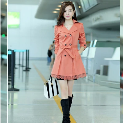 2015 New Hot Autumn long trench coat for women lace fashion british style windbreaker abrigos mujer coats 8 color M XXL YYF002|jacket winter
