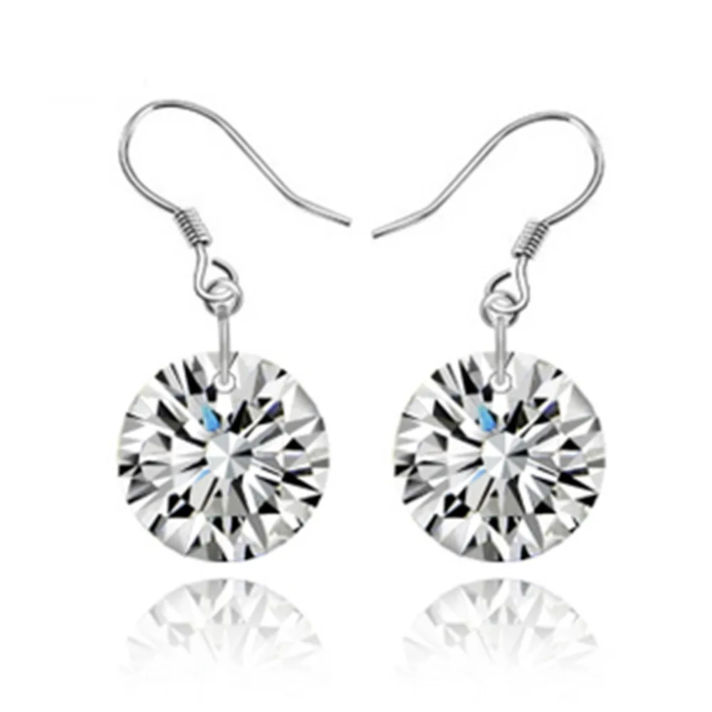Серьги подвески серебристого цвета с фианитами класса ААА 8/9/10 мм|aaa zircon earrings|drop