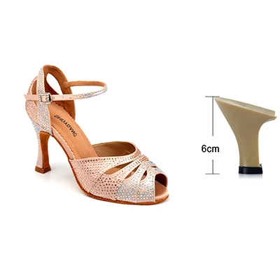 Apricot 6cm SHOYDANC Профессиональный Туфли для латинских танцев Для женщин двухцветный небольшой горный хрусталь танцевальные туфли для сальсы женские бальные Обувь для танцев - Цвет: Apricot 6cm