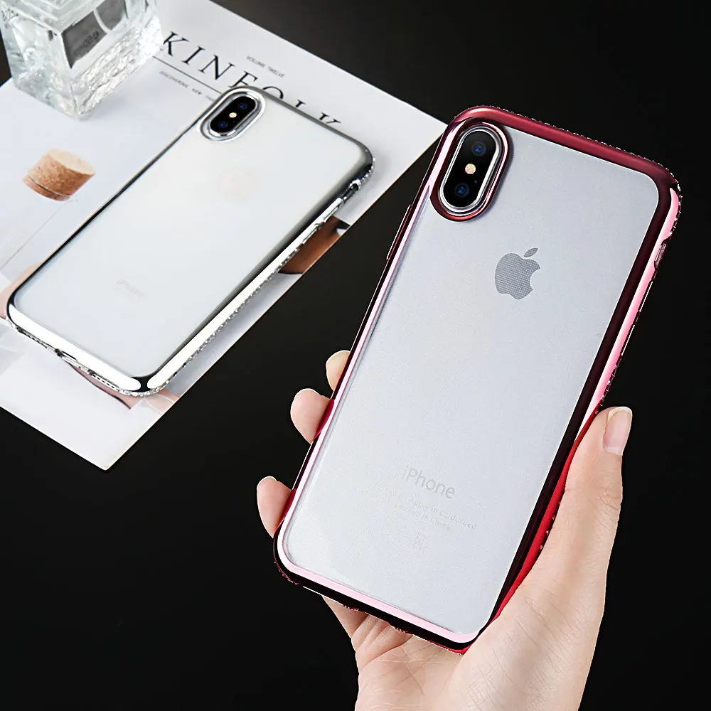 Kisscase чехол для iPhone 8 7 6 6S x Чехол Мягкий ТПУ Bling Блеск Rhinestone покрытие X случае |