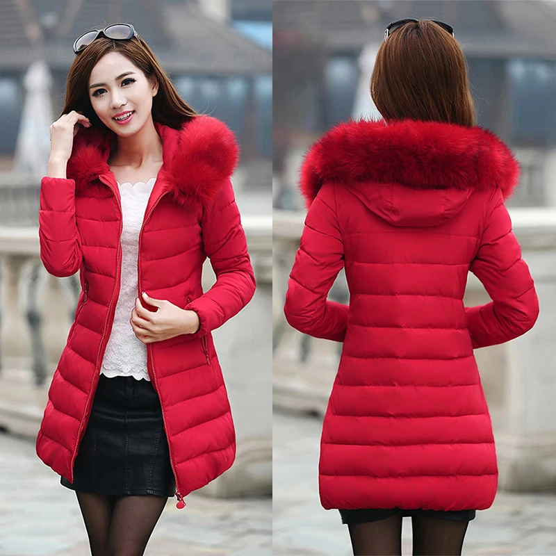 2017 Для женщин Зимняя парка с хлопковой подкладкой длинное пальто капюшоном Мех животных Женские теплые