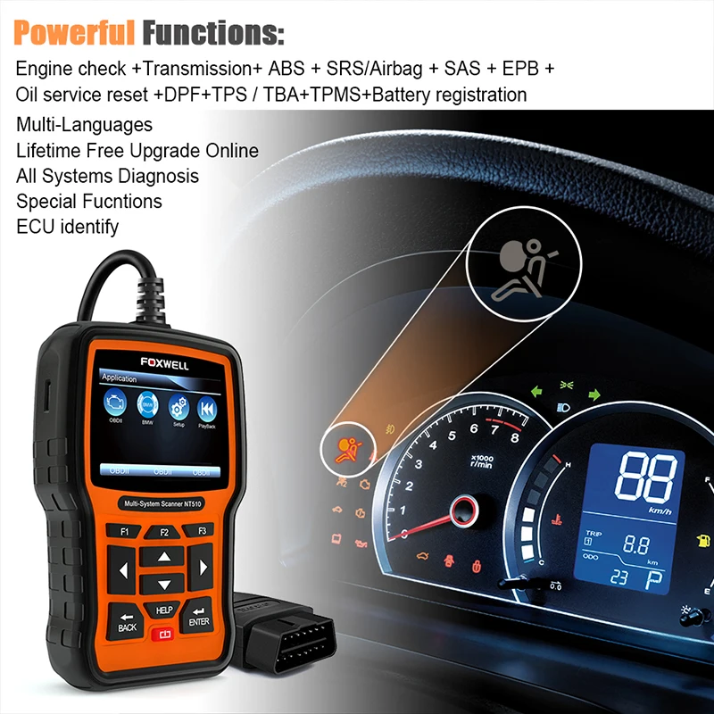 Foxwell ABS воздушная подушка SRS Сброс системы контроля срока службы масла OBD