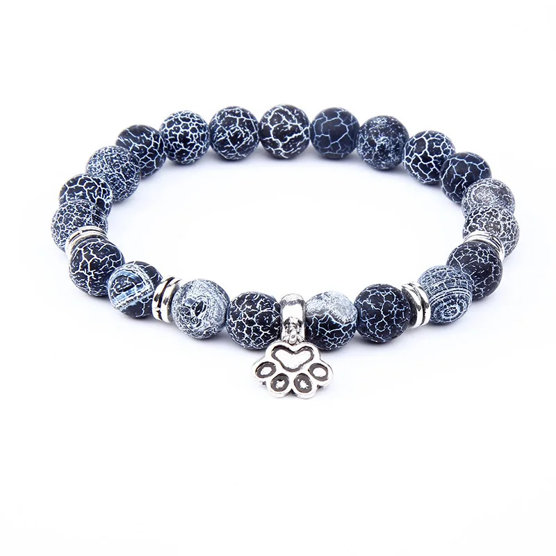 Женский браслет с натуральным камнем изящный черный вулканический подвесками в