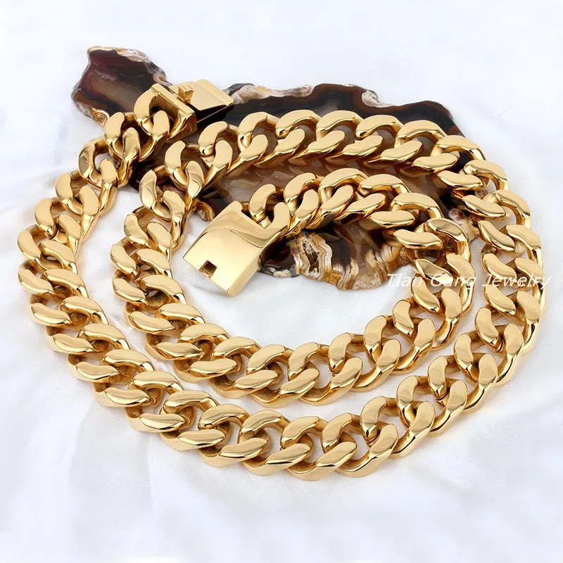 Цепь кубинская из нержавеющей стали 72 см (28 дюймов) * 20 мм 440 г|women necklace|cuban chainreal gold |