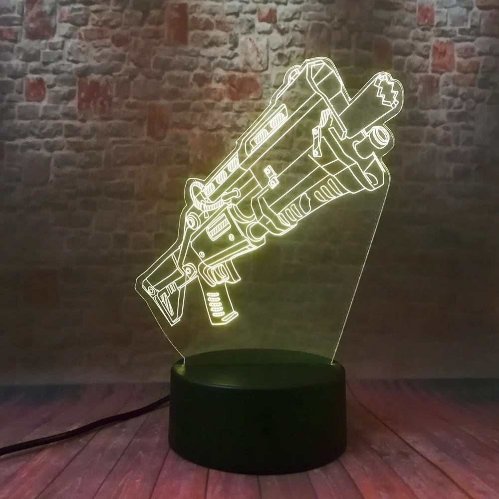 Модель ружья пулемета Battle Royale 3D Сенсорная лампа со сменными RGB светодиодами