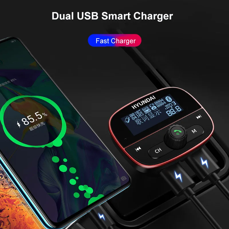 Автомобильный комплект громкой связи, fm-передатчик, модулятор, Aux Ouput Bluetooth 4,2, Автомобильный MP3-плеер 5V3. 4A, двойное зарядное устройство USB, поддержка TF карты, u-диск
