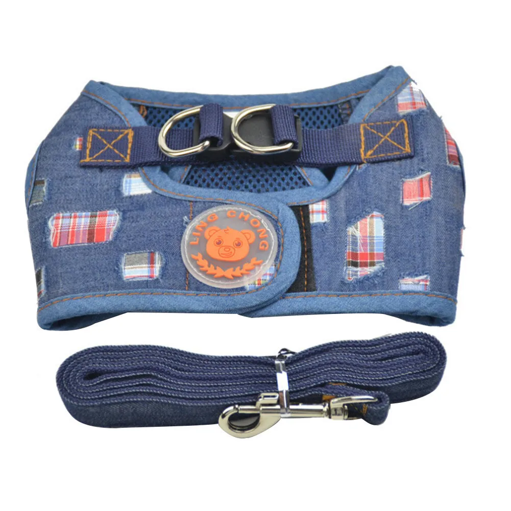 Шлейка для собак жилет щенков поводок прогулок джинсов маленьких кошек