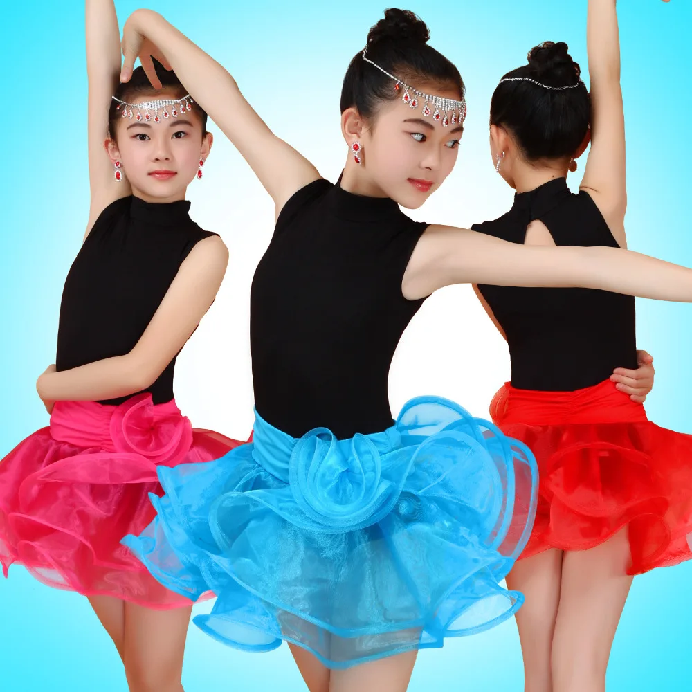Детское платье пачка из органзы без рукавов|latin dance costumes|dance costumes kidschildren latin dancing |