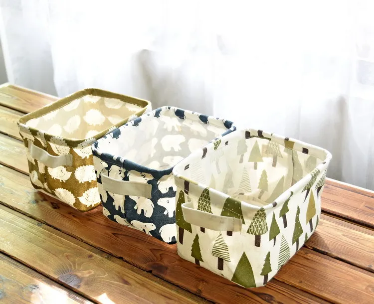 2017 Мультфильм Печать Хлопок Лен макияж коробка настольные корзины для хранения