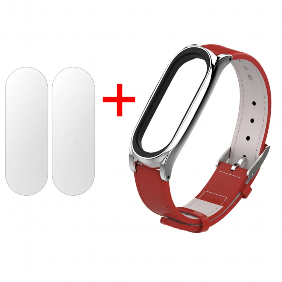 Red Silver With Film Ремешок для Xiaomi mi Band 3 из натуральной кожи, ремешок на запястье, Безвинтовой браслет, умный ремешок, Сменные аксессуары для mi Band 3 - Цвет: Red Silver With Film