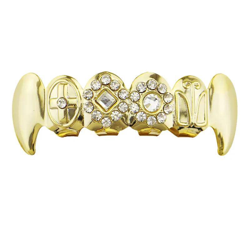 Панк золотые зубы Grillz верхние и нижние грили стоматологические Стразы Зубы вампира колпачки Хэллоуин рот украшения для зубов вечерние XHYT1039-1