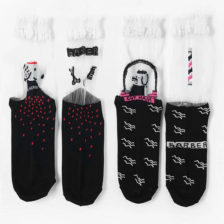 Новинка летние Прозрачные шелковые носки с мультяшными собаками свиньями