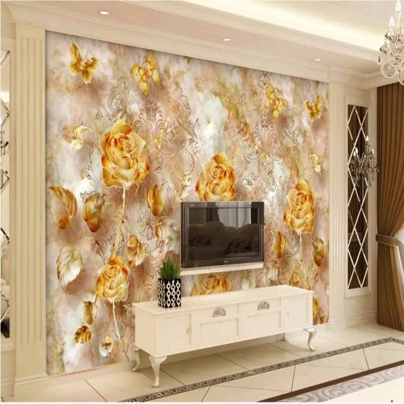 Большие пользовательские обои beibehang европейские ретро золотые Роскошные розы с