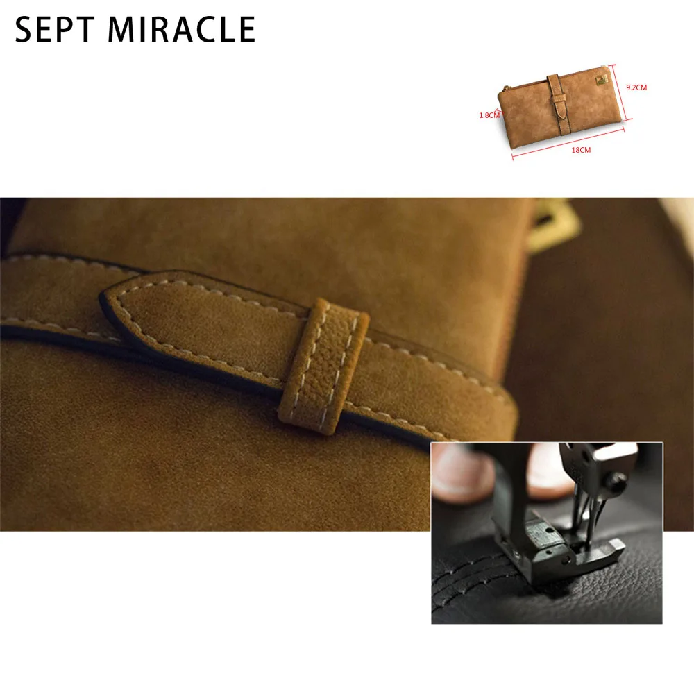 Sept чудо Для женщин длинные Женские Кошельки Drawstring нубук клатч кредитные карты