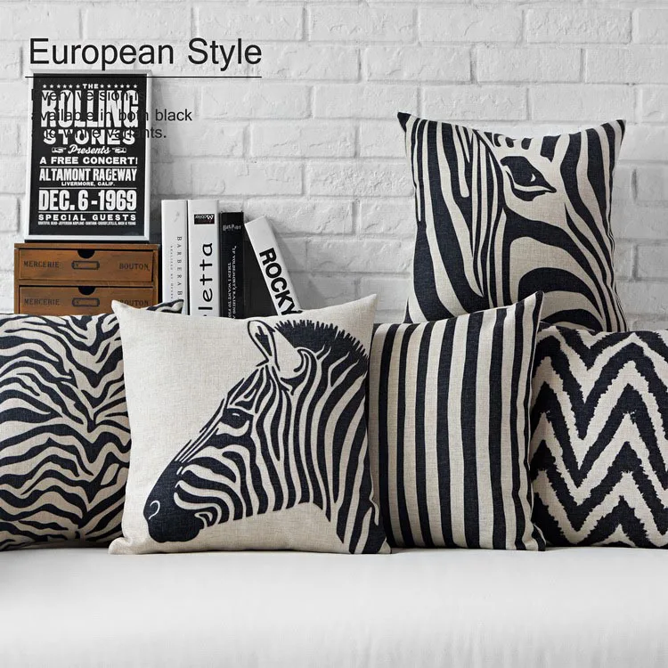 

Modern black white zebra pillow ,Creative leopard cushion ,Linen pillowcase,sofa cushions home decorative Pillows