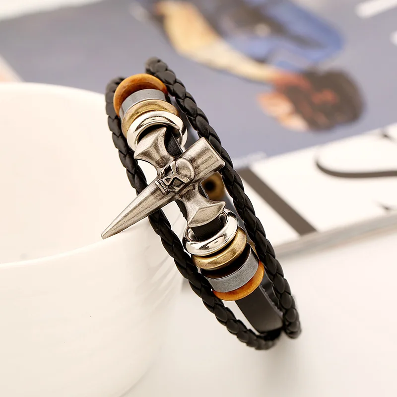 Браслет в стиле панк-рок с черепом для мужчин и женщин ювелирное изделие шипами