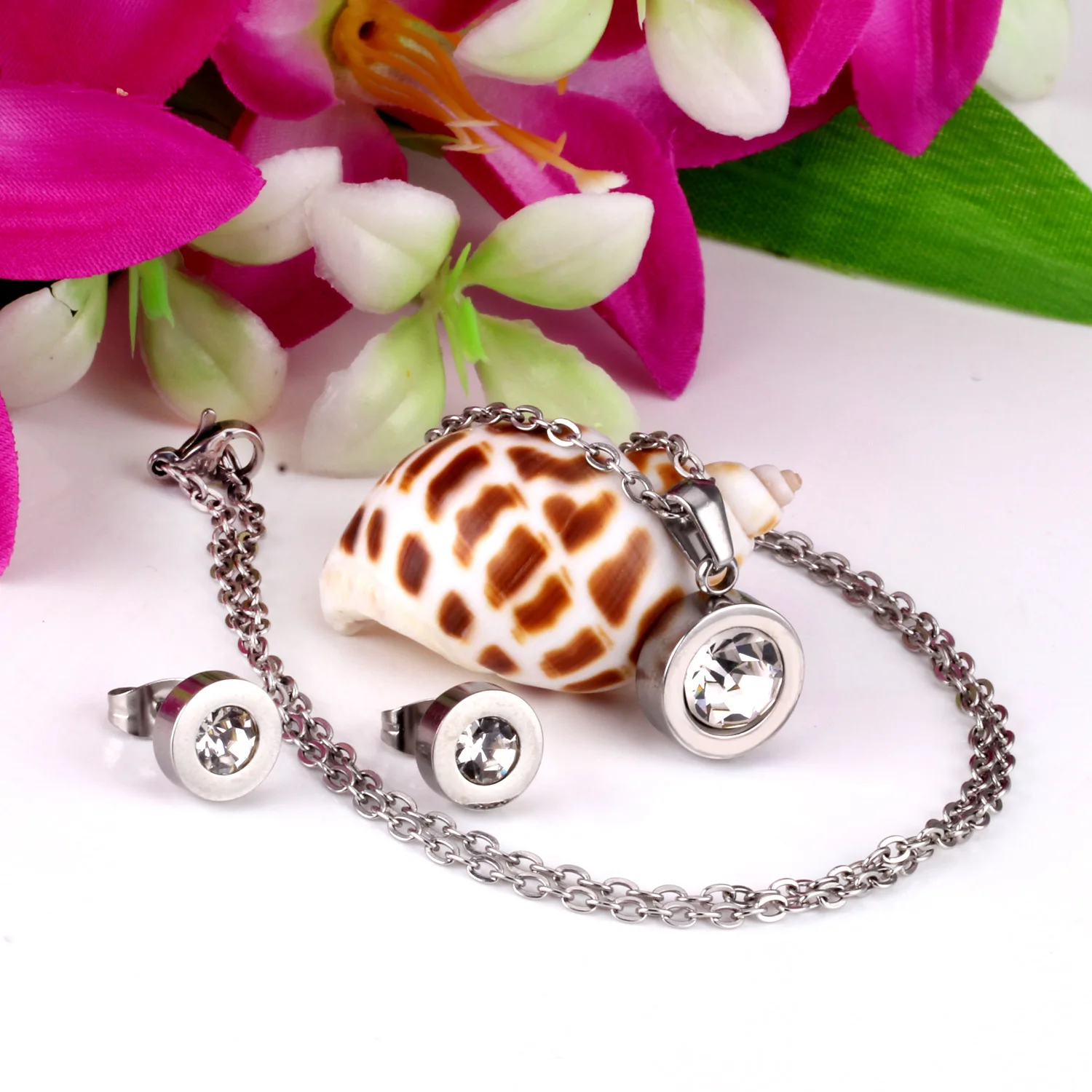 Женский комплект из колье и серёг нержавеющей стали|austrian crystal jewelry set|jewelry sets for