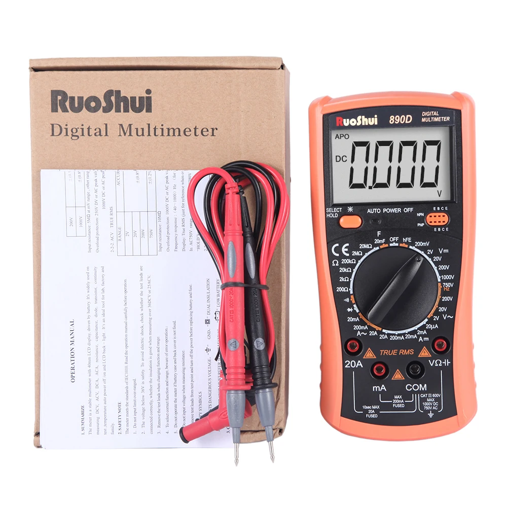 

RuoShui VC890D Victor Digital Multimeter True RMS DC Manual Range Capacitance Resistance Transistor tester multimetro Electrical