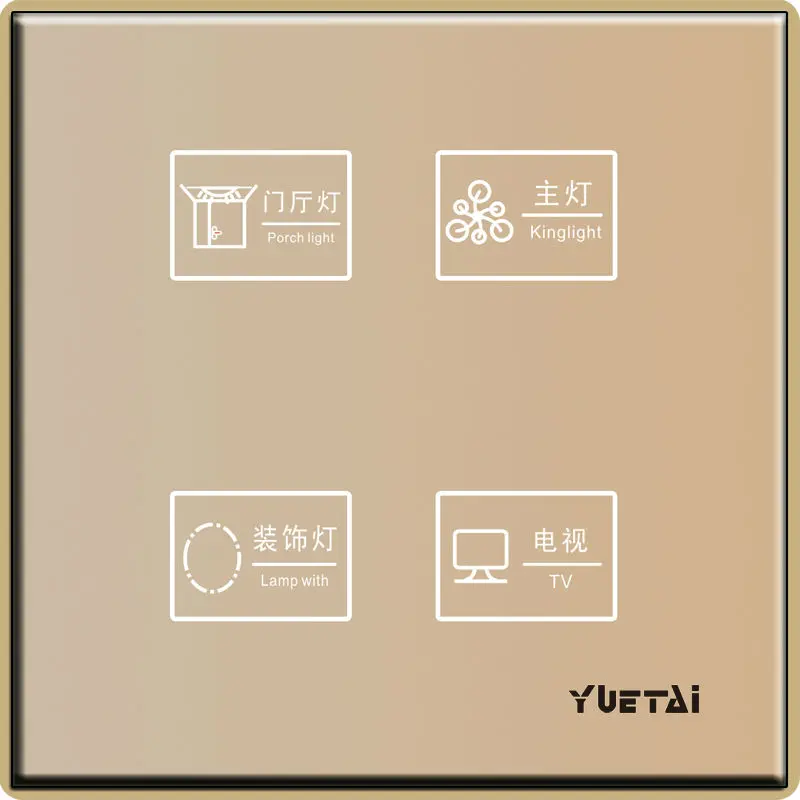 

C6 series smart touch glass panel wall switch four open golden color
