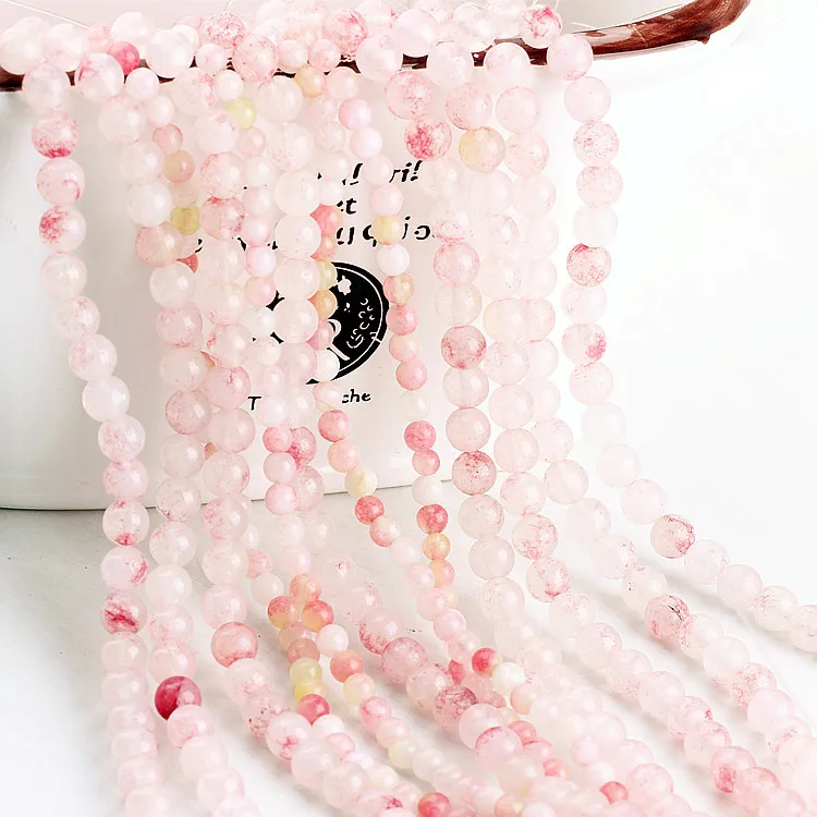 

50 PCS Natural Stone Pink Beads Hole Beads Loose Beads For Jewelry Making