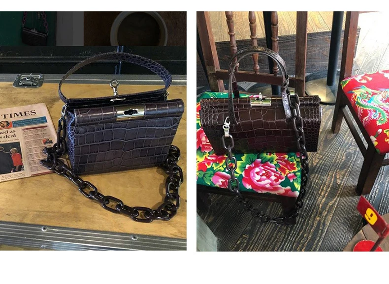 WITFOX sac femme новинка Женская сумка на плечо с клапаном специальный акриловый ремешок Аллигатор узор сумки для женщин натуральная кожа