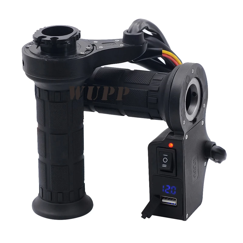 WUPP Motorcycle Grips 12V Hot Heated Electric Handle Grip 22MM Warmer Handlebar With Blue Voltmeter 5V 2.1A USB Port Outlet | Автомобили и