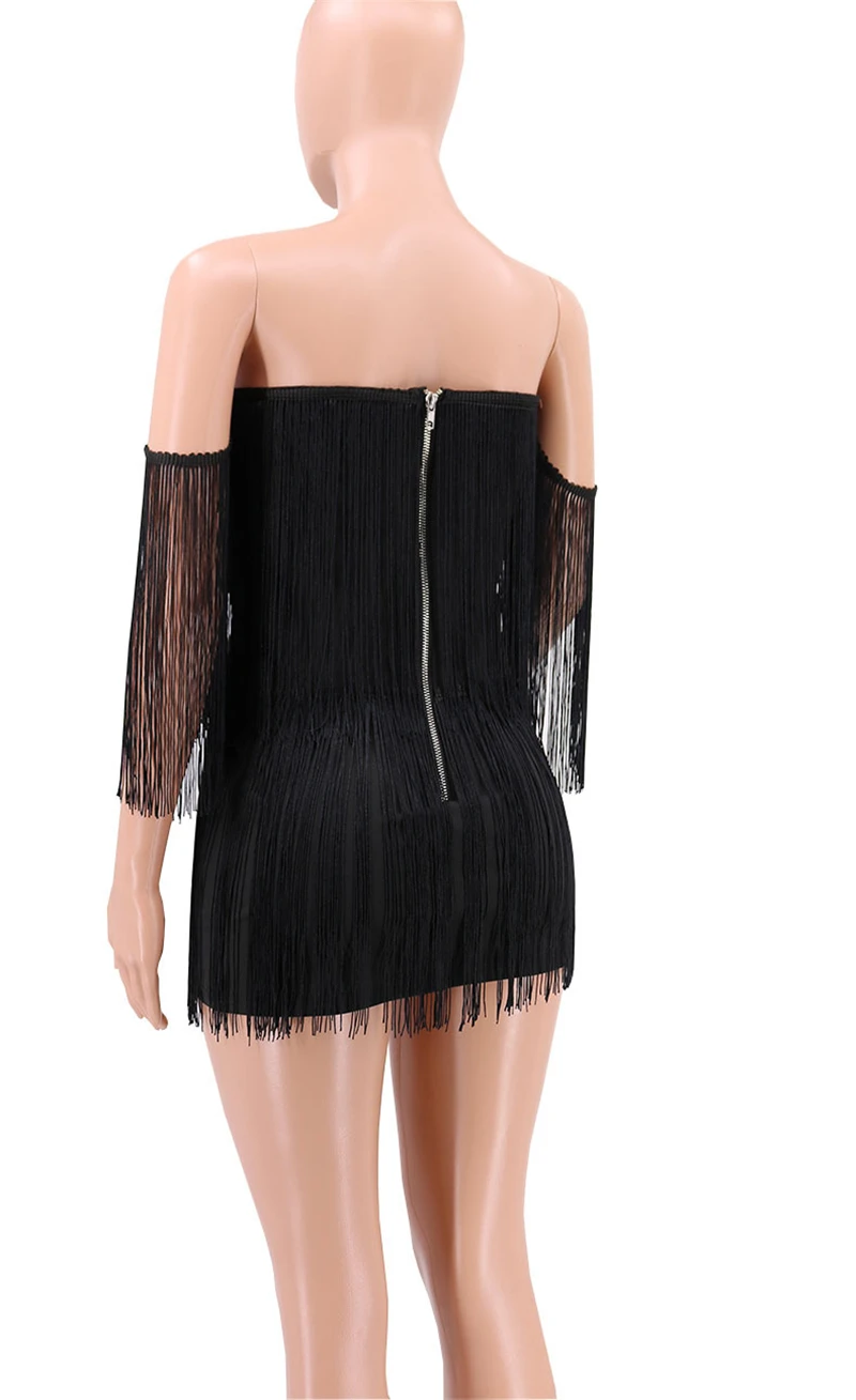 Women Sexy Tassel Dress Strapless Backless V Neck Dresses Autumn Club Sleeveless Fringed Celebrity Party Elegant Vestidos | Женская