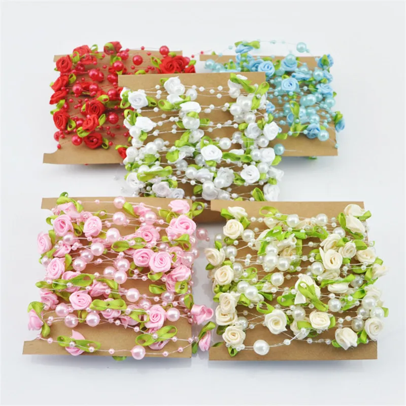 5 M/Lot Fishing Line Pearls DIY Rose Silk Artificial Flower Vine for Wedding Party Home Kids Room Wreath Decoration Supplies