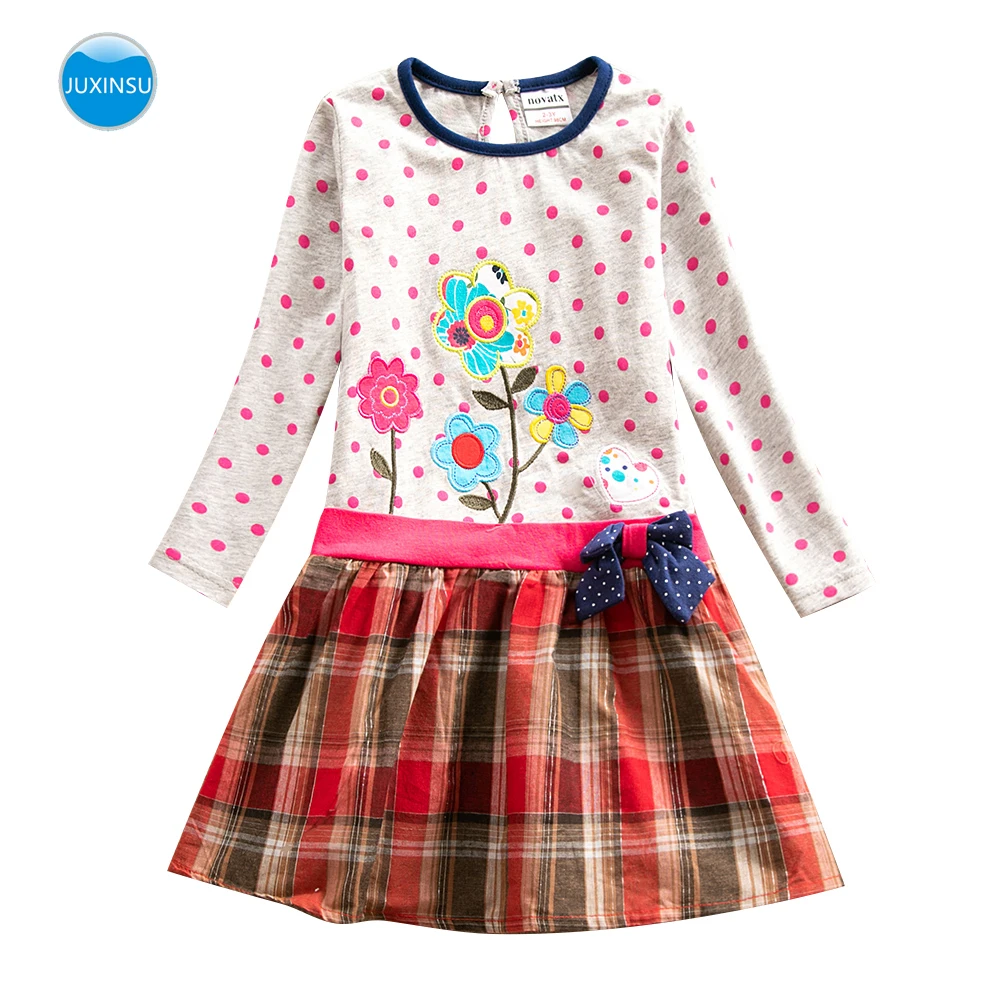 Хлопковое платье для девочек JUXINSU осенне-зимнее до колена с длинным рукавом и