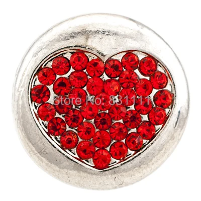 

NSB1296 Hot Sale Snap Jewelry Fashion Button For Bracelet DIY Findings Full Crystal Heart Snaps 20mm Charms