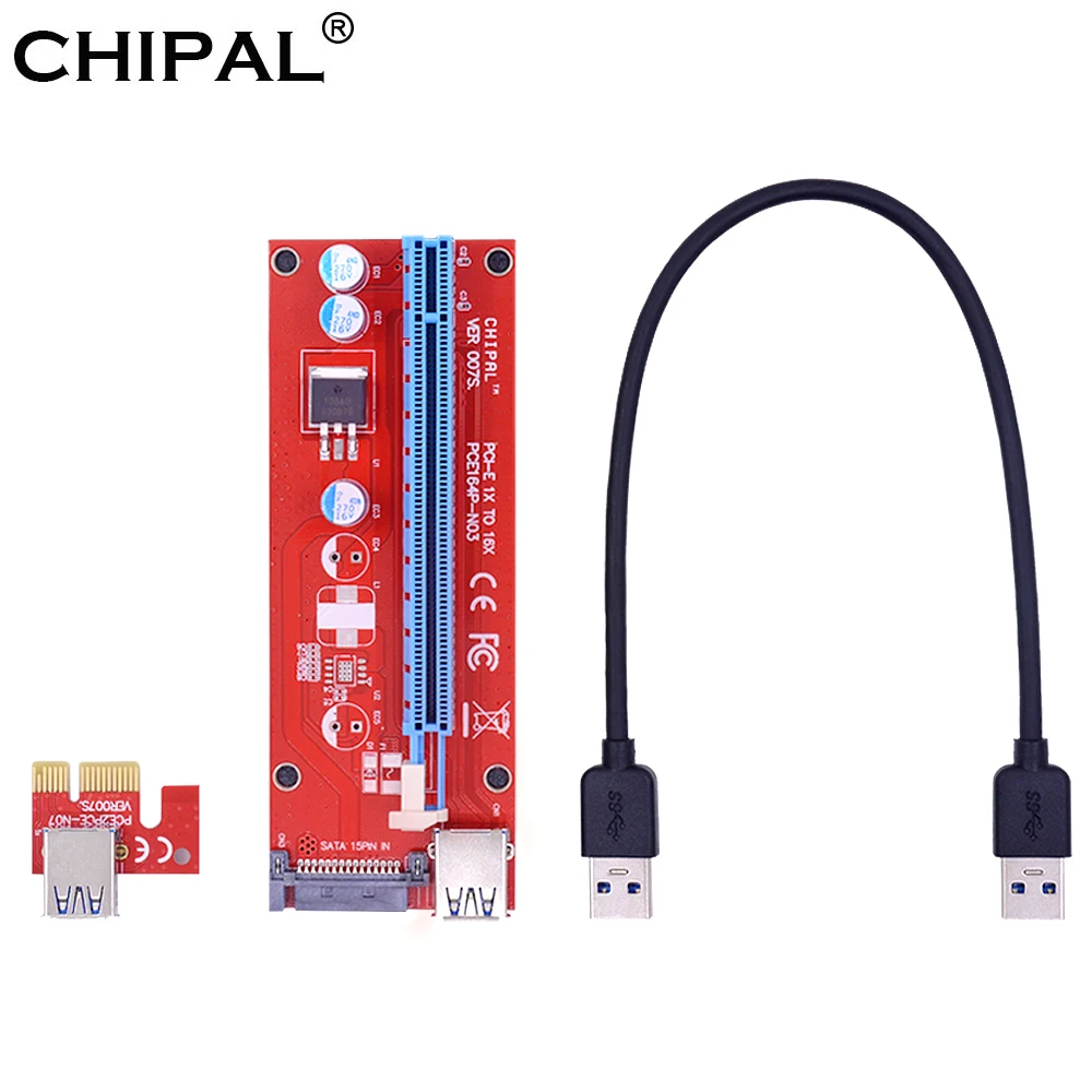 CHIPAL красный 0 3 м PCI E Райзер карта PCIE 1X до 16X расширитель с 15 контактным SATA блоком