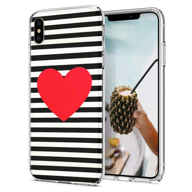 Soft Phone Case For iPhone X XS XR Covers TPU Colorful Flora Pink Love Heart Pattern Fundas iPhone6 7 Max M082 |