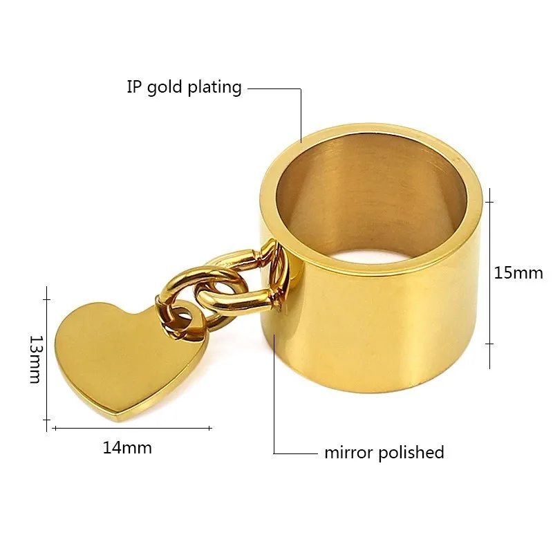 heart ring Золотое кольцо из нержавеющей стали вафельная Арка различное 10 мм ширина кольцо в форме сердца 15 мм женское кольцо для девочки ювелирные изделия можно настроить золотое покрытие - Цвет основного камня: heart ring