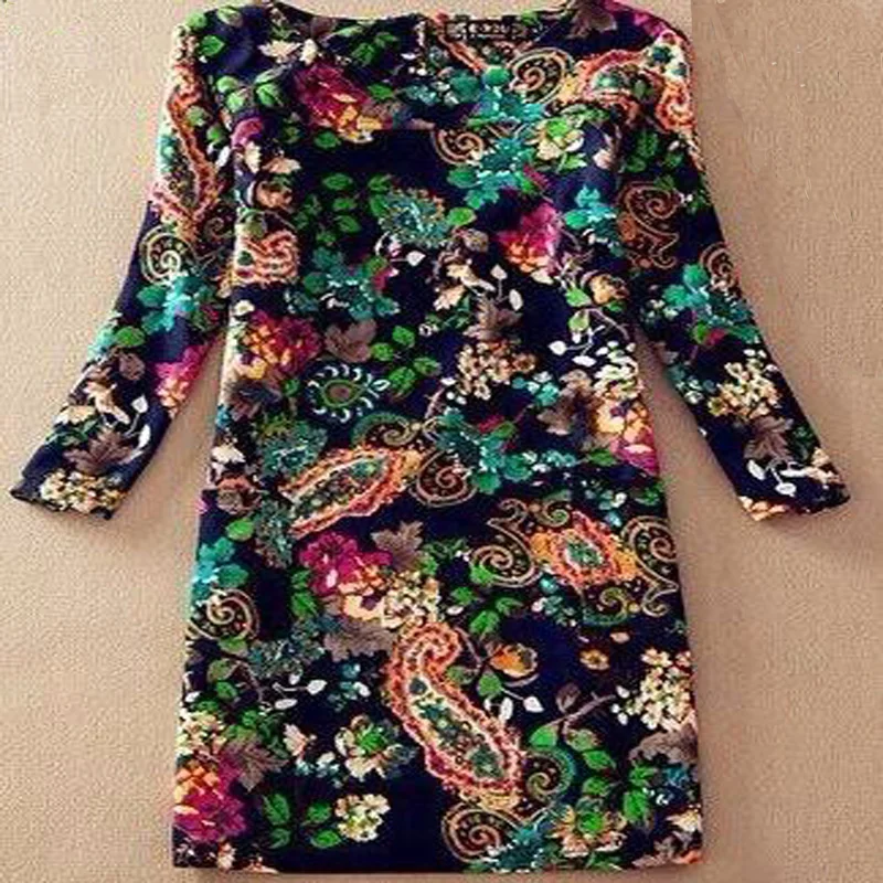 Женское Ретро Повседневное платье размера плюс с принтом элегантное женское
