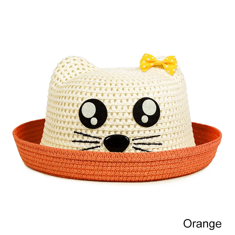 Orange REAKIDS, соломенные шляпы для детей, летняя пляжная шляпа, Панама, Детская Солнцезащитная шляпа для девочек и мальчиков, Панама, шапка для детей, милая шляпа с пандой - Цвет: Orange