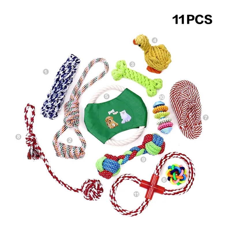 

PAWZRoad 11pcs/lot Pet Dog Toys Rope Chew Toys Outdoor Training Funny Playing Professional Pet Dogs Products for Large Small Dog