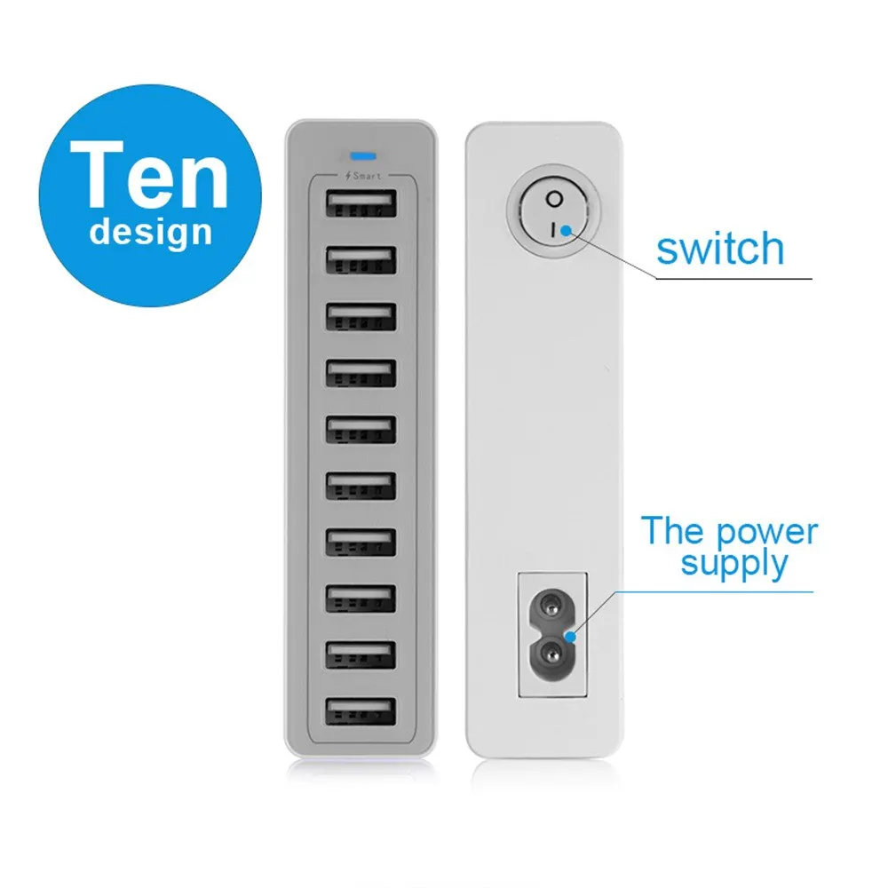 Несколько зарядных устройств USB 10 портов 50 Вт быстрой зарядки Quick Charge настенный