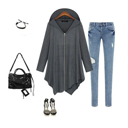 2017 New Women Knitted Loose Sweaters Pockets Long Sleeve Zipper Coat Casual Irregular Plus Size Hooded Dropped Cardigans |