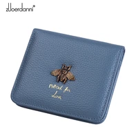 fashion lady zipper wallet leather thin short wallets women small bee metal purse female mini retro purses 2 fold