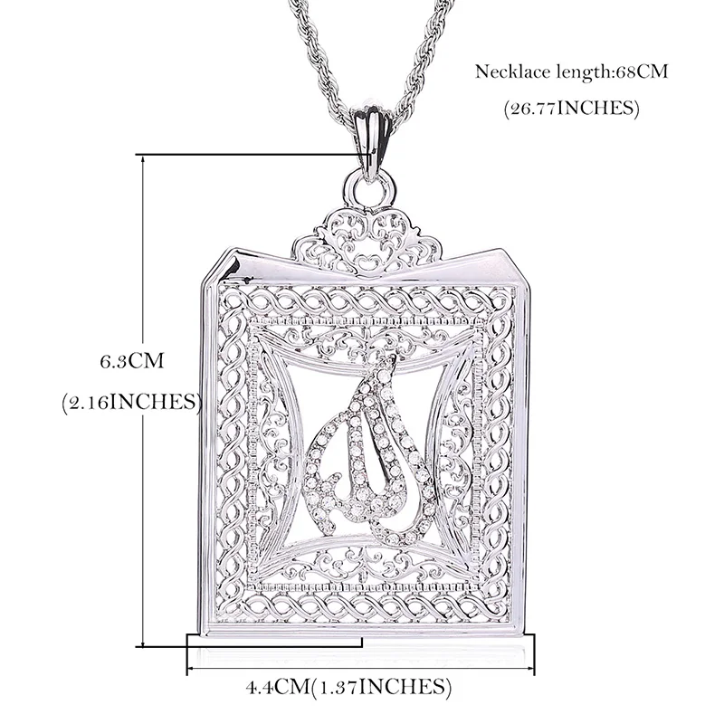 Silver Necklace OUMEILY Big Allah золотого и серебряного цвета, ожерелье для женщин и мужчин, Роскошные CZ ислам, мусульманские украшения, арабский кулон, мужское длинное ожерелье - Окраска металла: Silver Necklace