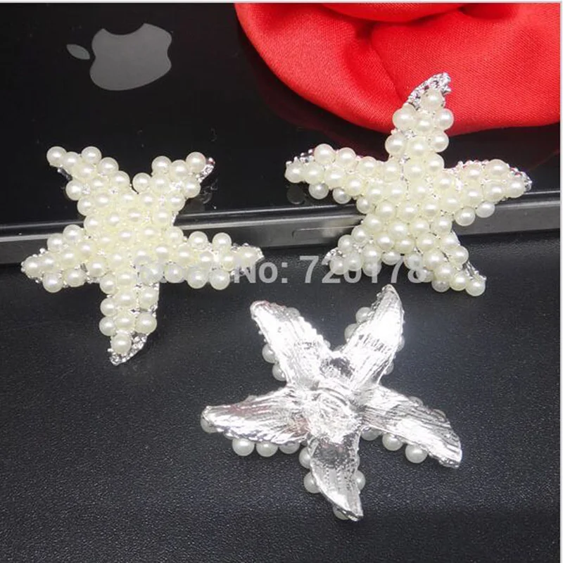 30mm Pearl Starfish button embellishment with shank gold and silver for hair bow center 30PCS RMM004-2 | Дом и сад