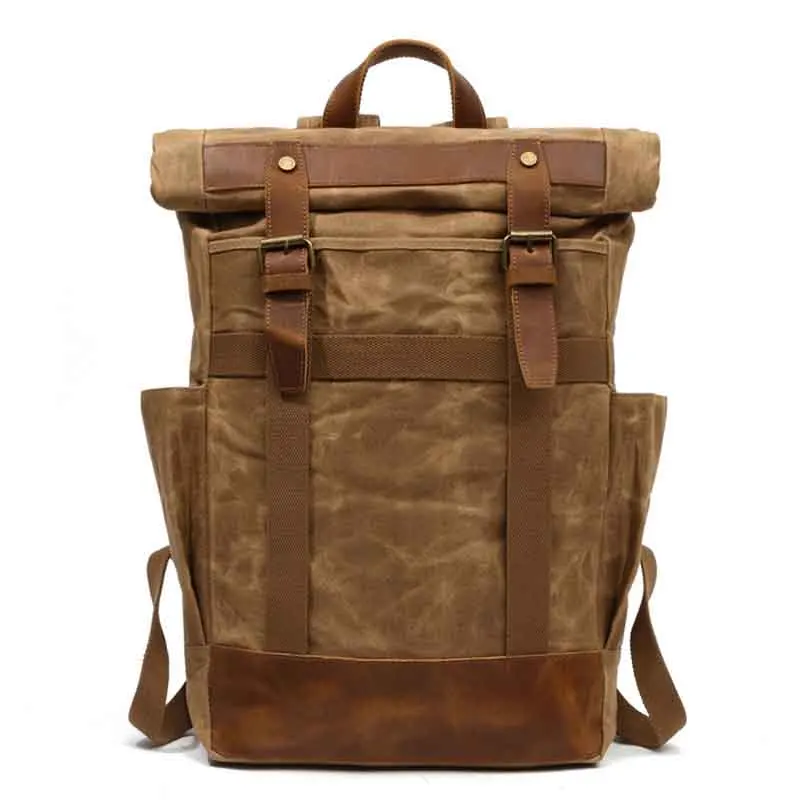 Large Capacity Backpack Men Multifunction School Backpack for Teens Business Vintage Canvas Leather Travel Shoulder Backpack