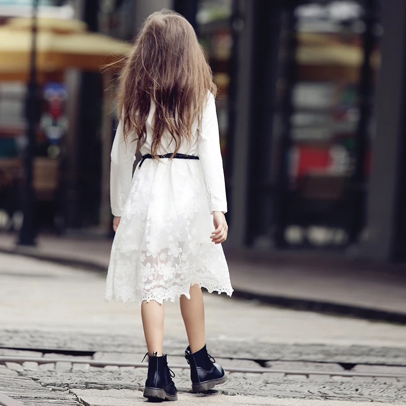 Платье-рубашка с длинным рукавом и поясом для девочек | Детская одежда обувь