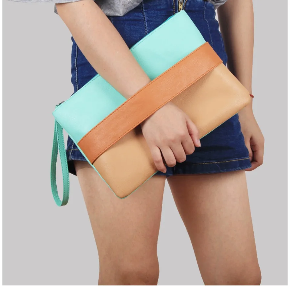 Женская кожаная сумка конфетного цвета, повседневные клатчи, сумочка Bolsa Feminina, сумки на ремешках, женские повседневные Лоскутные клатчи на ремешке