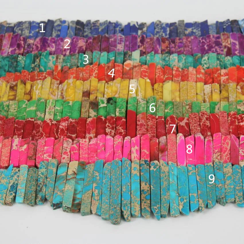 

Sea Sediment Stone Long Points Slice Beads,Top Drilled Emperor Stone Tusk Stick Beads Pendants Necklace Many Color available