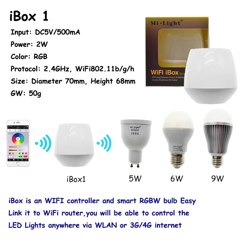 Mi Light RGBWW светодиодная лампочка AC86 265V GU10 5 Вт/E27 6 Вт 9 RGBW / RGBCW умное освещение с