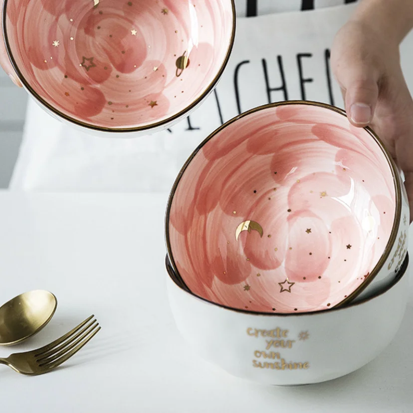 6 Inches Ceramic Bowl Salad Breakfast Oatmeal Bowls Starry Cute Bowls Home Noodle Soup Bowl Tableware For Kitchen Supplies